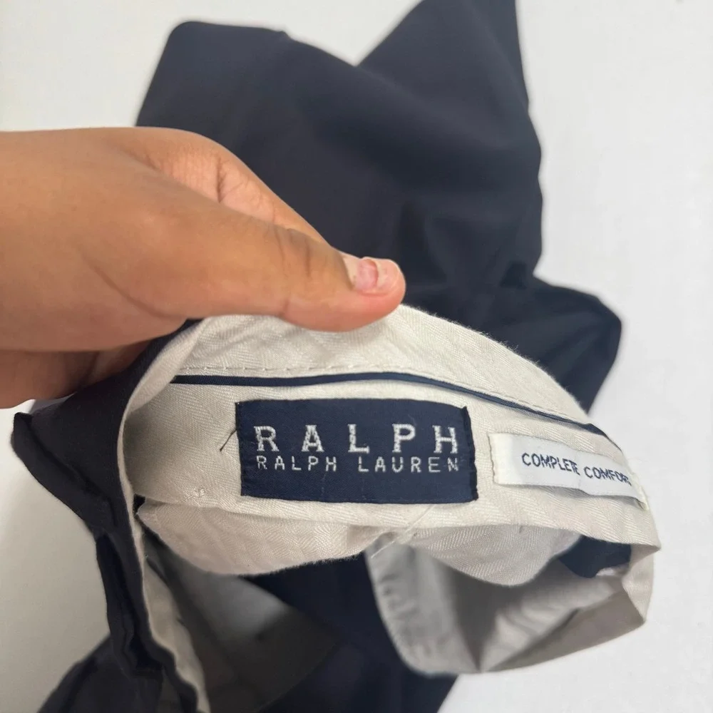 Ralph Lauren Mens Dress Pants Navy Blue Flat Front Complete‎ Comfort 37x27.25